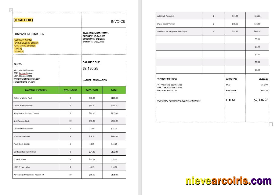 General Tax Calculation Invoice